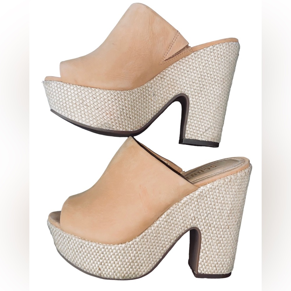 Schutz Womens Leather Platform Mules Heels Honey Beige Size 5.5B Dandara - Picture 4 of 10